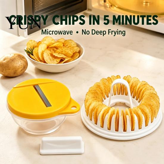 Reusable Chip Making Kit Microwave Potato Maker, Stainless Steel Slicer DIY Crispy Snack Vegetable Preparation Tool Cooker, Healthy Oil Free Homemade