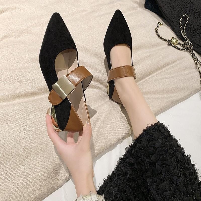 Fashion Women Nature Suede High Thick Heels SmallHut New 2024 Spring Black Apricot Square Toe Pumps Elegant Lady Metal Decoration Shoes