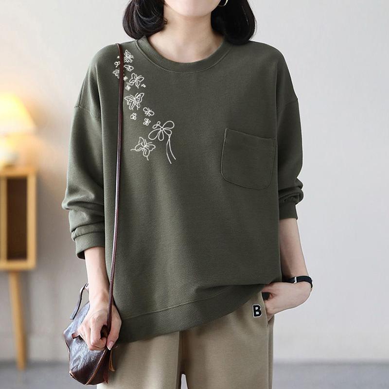 Толстовка для женщин из хлопка, свободная, большого размера, утолщенная, удобная, с круглым вырезом, повседневная, свитшот
