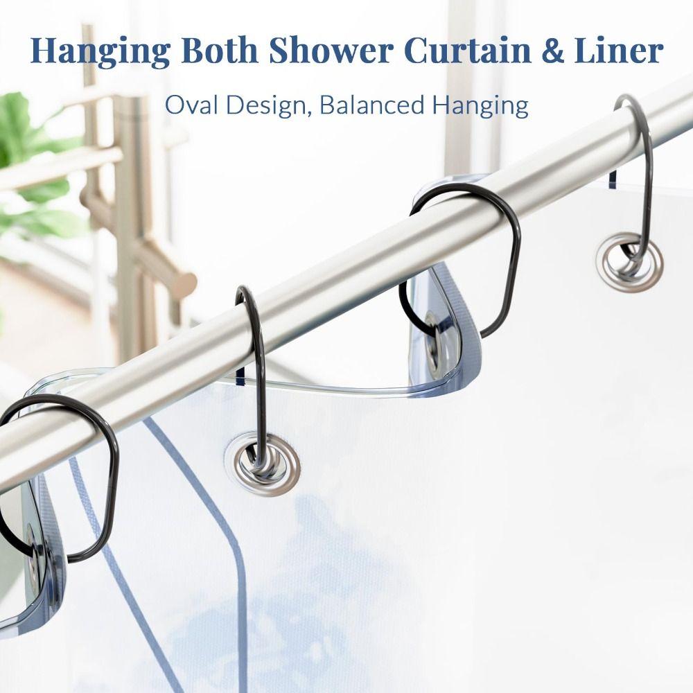 12 Pcs Rust Proof Oval Shower Hooks Glide Smoothly Shower Curtain Rod Hangers Bathroom