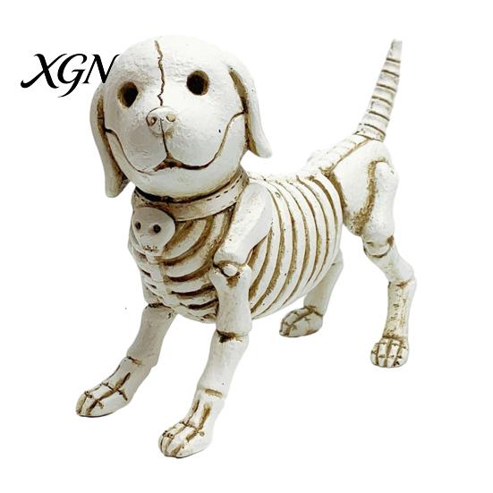 Weather Resistant Garden Statues Skull Puppy Resin Figurine, Halloween Retro Skeleton Dog Statue, Aged Sculptures Gothic Desktop Ornament for Bars And
