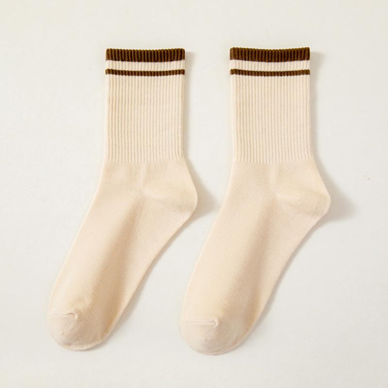 5 пар модных полосатых носков для женщин, носки средней длины, в японском стиле, модные, универсальные носки, однотонные носки для девочек