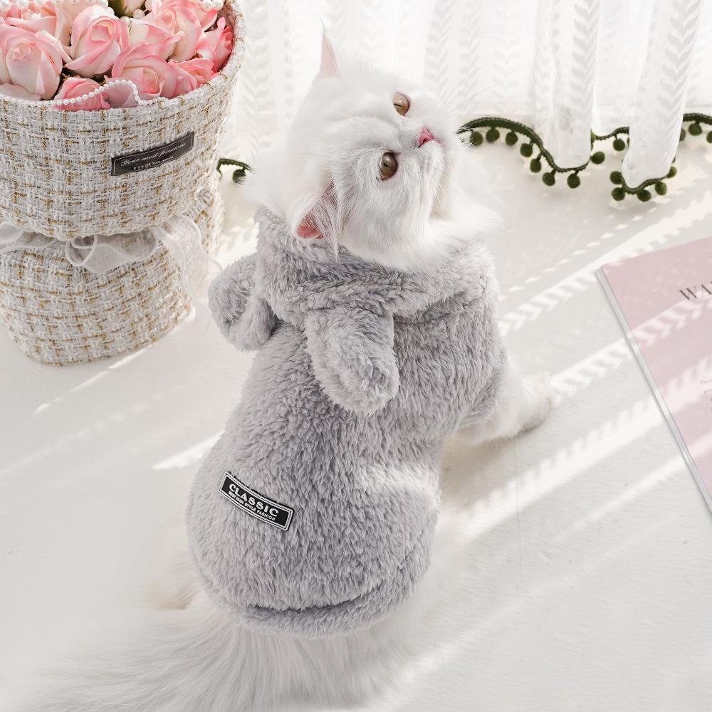 Bunny Ear Fluffy Pet Vest for Cats & Small Dogs - Soft Warm Cat Clothing (3 Colors: Pink/Beige/Grey)
