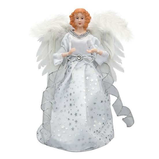 Белое угловое длинное платье для рождественской елки, топпер с перьями и крыльями, светящееся праздничное украшение, платье, многоразовая Рождественская елка, ангел