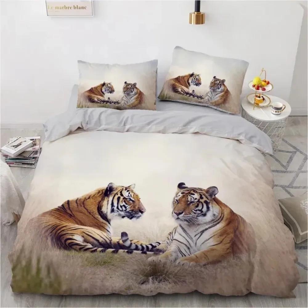 3D Animal Tigers Bedding Set 2/3PCS Soft Microfiber Queen King Twin Size Duvet Cover Set with Pillowcases Teens Boys Bed Linen