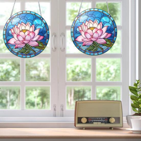 Stained Glass Flower Hanging Decoration Living Room Wall Window Hanging Floral Plants Ornament