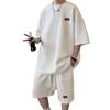 Men's Hong Kong Style Waffle Summer Set - 240g Heavyweight Short Sleeve Sporty Two-Piece