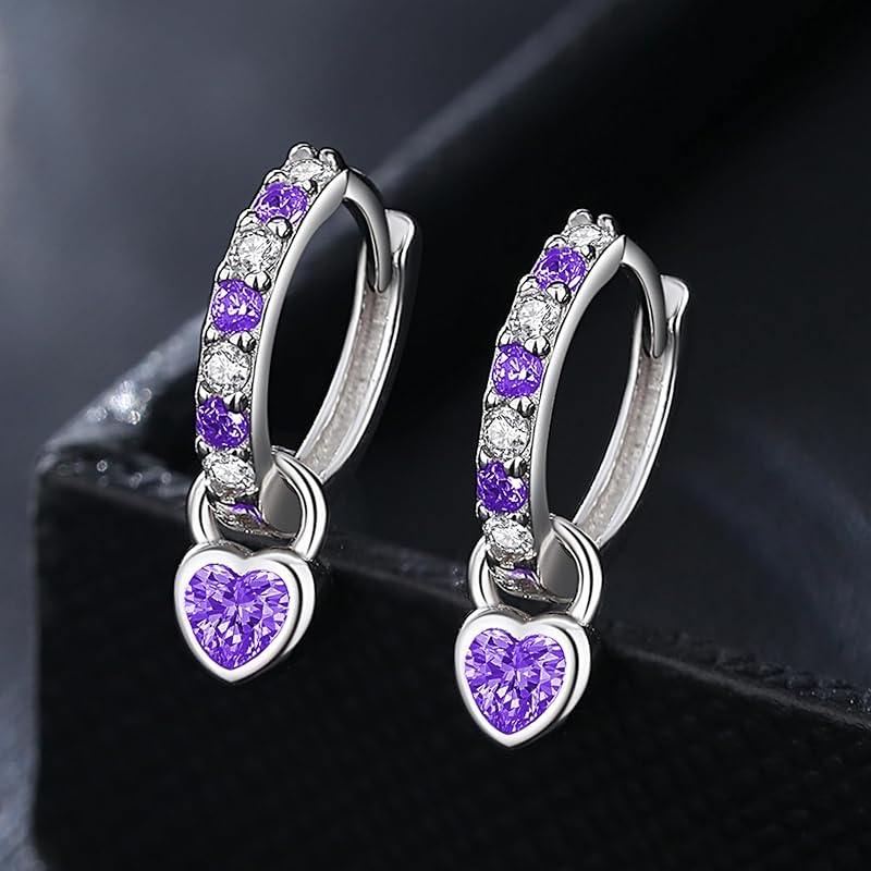 "Silver Thunder" Earrings Ladies Popularity High Quality Zirconia February Birthstone Amethyst Hoop Earrings Sway Compatible with Metal Allergies