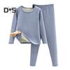 2 Pcs/Set Winter Top Pants Set Thick Plush Round Neck Long Sleeve Elastic Waist Warm Soft Cold Proof Homewear Pajamas Set Thermal Underwear Set