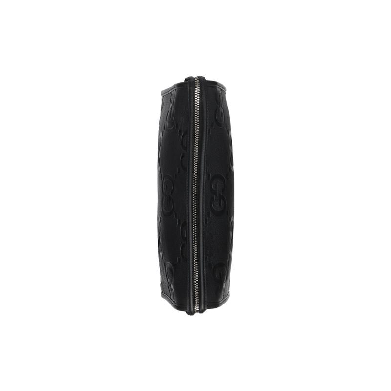 Gucci Jumbo GG Double G logo zipper closure leather clutch large size men's black