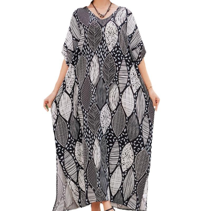 Плюс Размер Женщин Новый Принт Пляжный Свободный Праздничный Платье Бикини Накидка