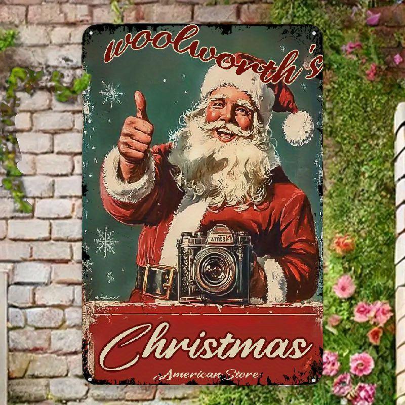 Vintage Santa Claus Metal Wall Art Sign Rustic Iron Christmas Decor with PreDrilled Holes Coated Holiday Plaque for Indoor
