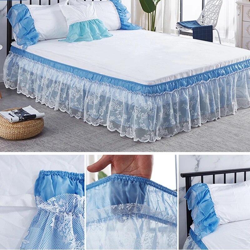 Two Layers Lace Bed Skirt Elastic Wrap Around Bed Cover Without Surface Bed Skirt Couvre Lit Twin/Full/Queen/King Size Bed Decor