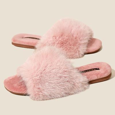 Модные Элегантные Розовые Плюшевые Шлепанцы на Плоской Подошве Женские Роскошные Пушистые Домашние Тапочки Удобные Легкие Нескользящие Брендовые Зимние Хлопковые Тапочки