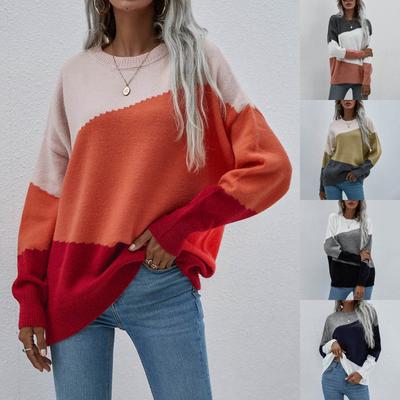 Женский осенне-зимний вязаный модный свободный полосатый свитер с круглым вырезом