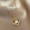 ZAKOL 2 Pieces Hot Sale Titanium Steel Zircon Inlaid Heart Pendant Necklace Exquisite Couple Necklace Fashion Zircon Gift
