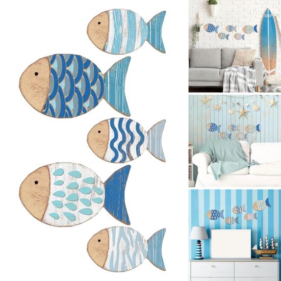 5 шт./набор Деревянная рыба Настенное украшение Косяк рыб Пляжный Дом у озера Ванная комната Настенное искусство Морская Прибрежная Океанская тематика Подвесное украшение