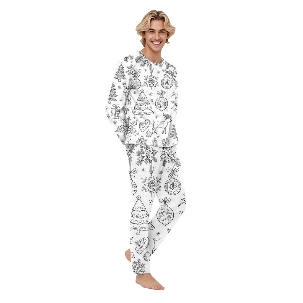 Сделай сам Раскрашиваемый костюм для родителей и детей - Рождественский принт Круглый вырез Длинный рукав Длинные брюки Домашняя одежда Костюм Весна