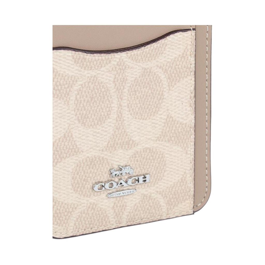 New COACH Coated Canvas Card Holder Mini Women's Sand & Taupe CW883-SVPWH