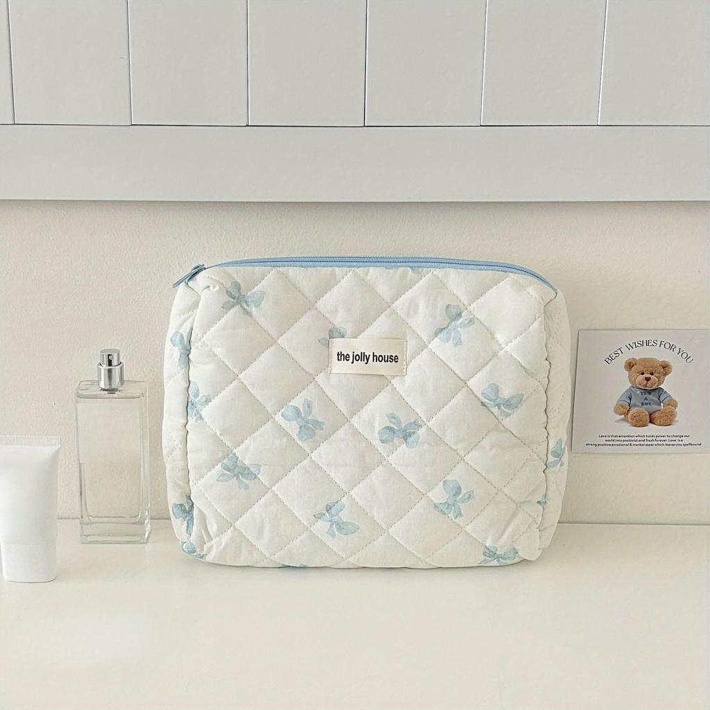 Bow Print Women Makeup Bag Large Capacity Portable Cosmetic Case For Travel Toiletries Cosmetics Storage Bag