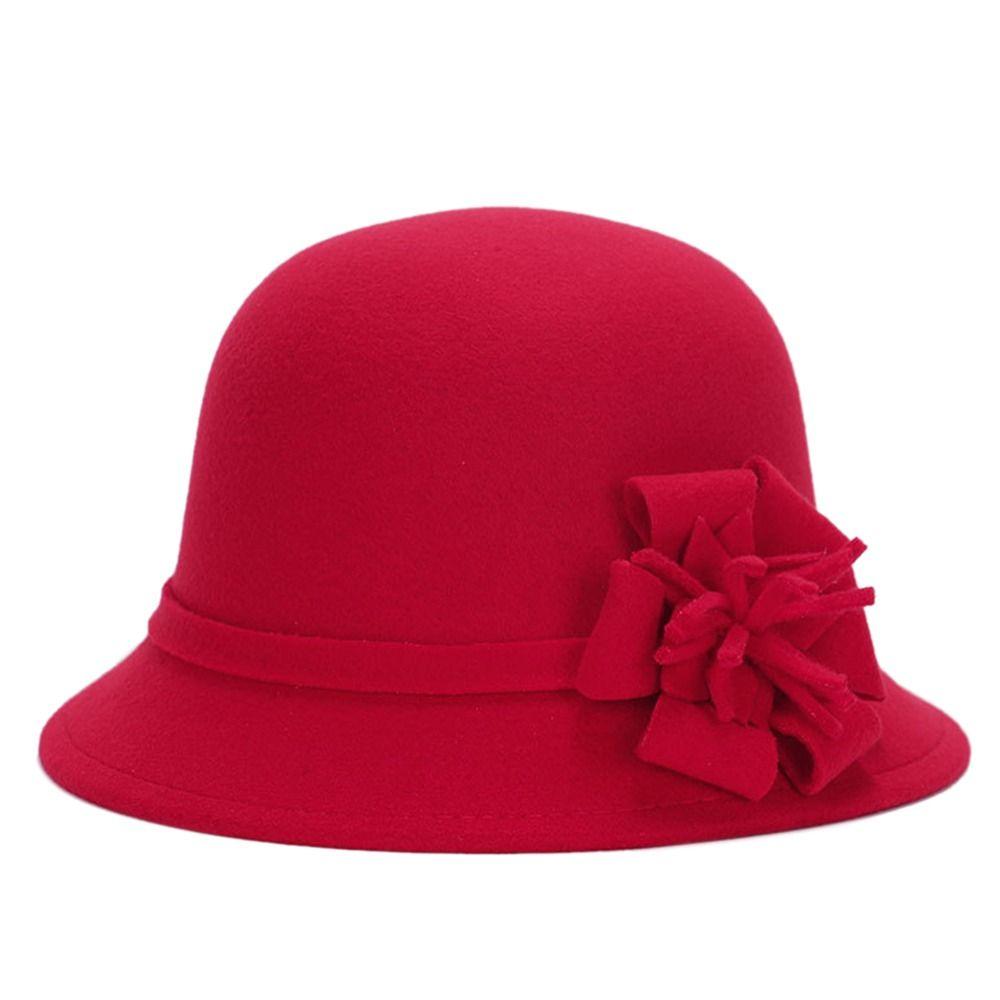 Винтажная повседневная шляпа-тазик, шляпа-купол, шерстяная фетровая шляпа-котелок, фетровая кепка, кепка-ведро с цветком