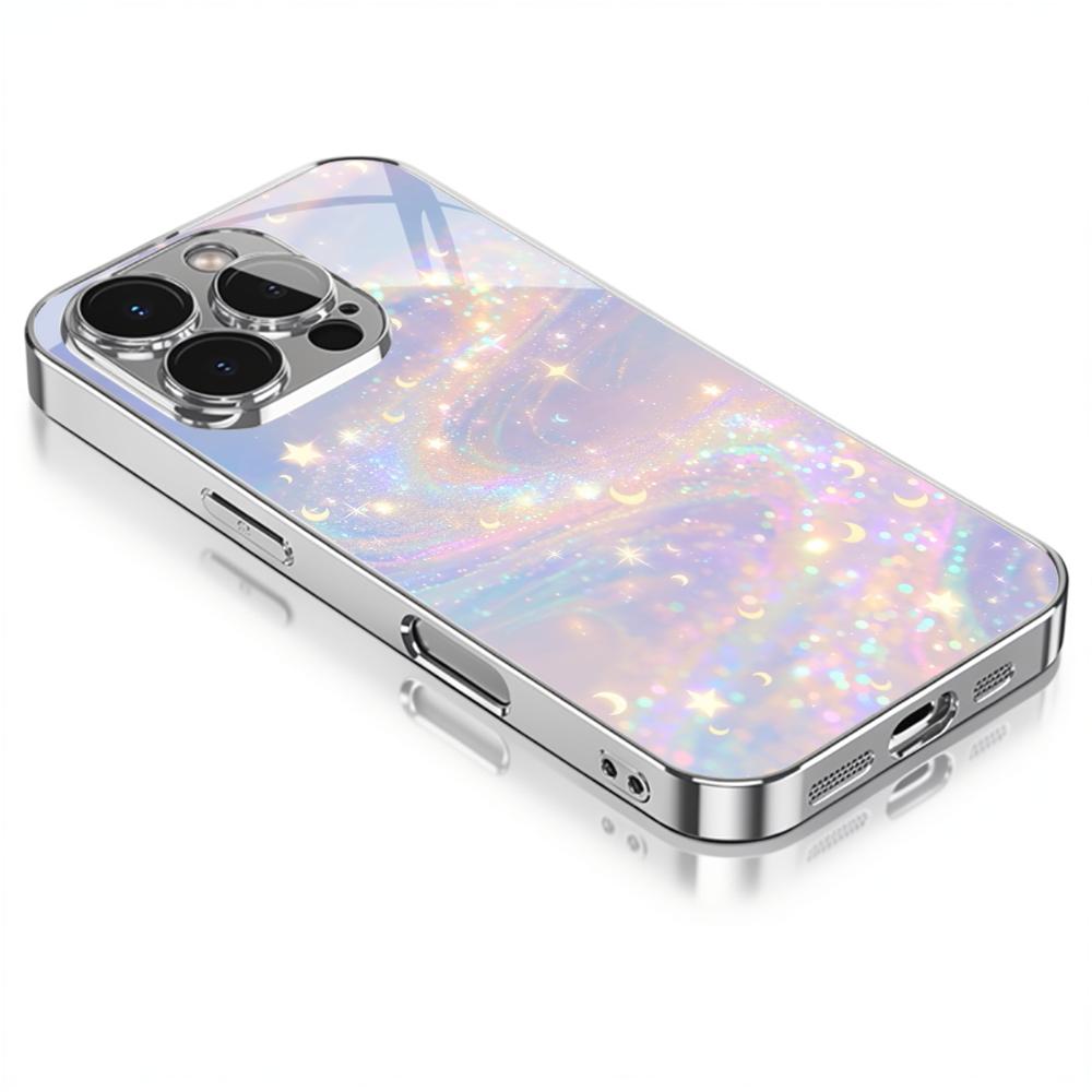 Dreamy Starry Sky Silver Plating Glass Phone Case For iPhone 17 16 15 14 13 12 11 Pro Max Plus Anti‑Knock Back Cover Shockproof