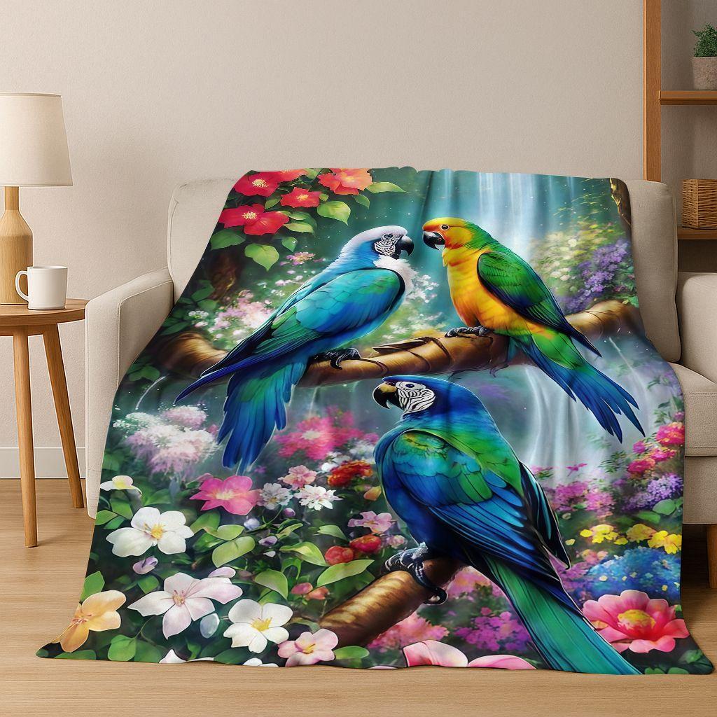 Colorful Tropical Parrot Macaw Natural Birds Art Flannel Blanket,Cozy Soft Throw Blanket for Home Bedroom Bed Sofa Cover Kids