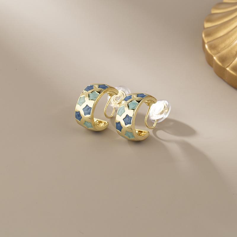 C-образные серьги с синей звездой, эмалью, модная катушка от комаров без пирсинга, зажимы для ушей