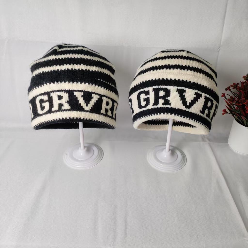 Star new ins striped knitted hat for men and women autumn and winter big head circumference versatile couple wool cold hat