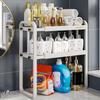 1pc 1/2 Tier Kitchen Bathroom Expandable Shelf, Countertop Cabinet Divider, Tiered Shelf, Spice Storage Pot Rack, Desktop Organiser