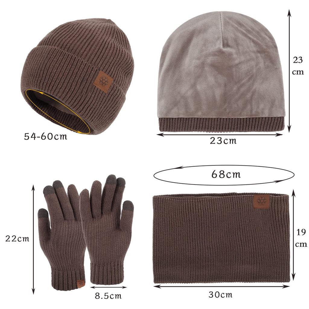 Geyanuo Вязаный шарф и перчатки Теплый Теплый и Идеальный для улицы и для мужчин и женщин Набор из 3 предметов Шапка, Шарф, Набор, Подкладка из флиса, Мягкий, Пеший туризм, Лыжи,