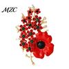 Alloy Floral Brooch Never Forgotten Victory Blossom Brooch, Red Flower Lapel Pin History Keepsake with Rhinestone, Memorial Badge Jewelry for Veterans