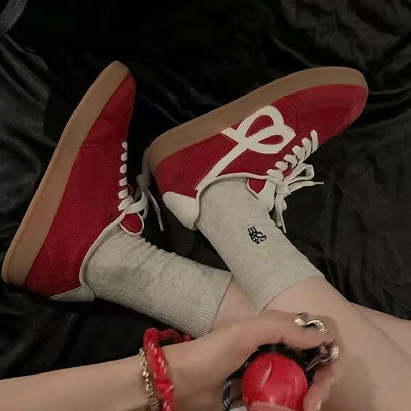 Версия из мягкой кожи~ ретро красные немецкие тренировочные туфли женские 2025 новая расцветка платформа кроссовки Форрест Гамп повседневные спортивные кеды