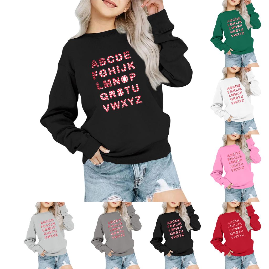 Kids' Fashion Loose-Fit Casual Long-Sleeve Christmas Print Oversized Crewneck Sweatshirt