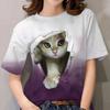2024 Летние женские футболки с принтом 3D Cat, черные модные женские футболки с короткими рукавами Kawaii, женские летние топы оверсайз
