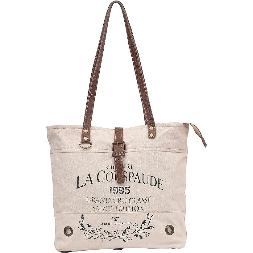 Couspaude Сумка из переработанного холста Большая сумка из переработанного холста и воловьей кожи Сияющая сумка из переработанного холста и воловьей кожи(белый с оттенком)