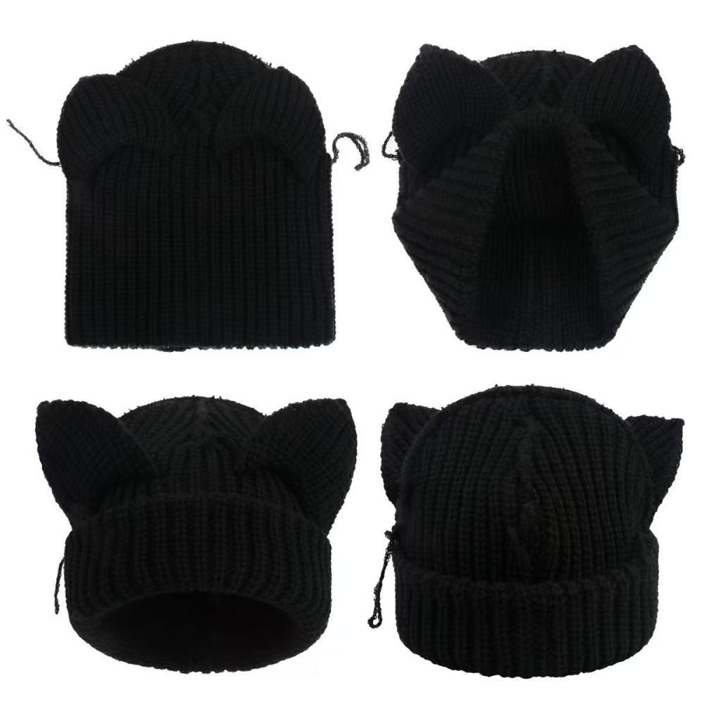 Stretchable Knit Cat Ear Beanie Yarn Striped Beanie Gifts Knitted Beanie Hat Women and Men