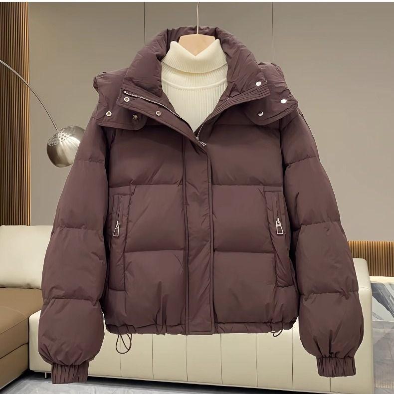 Женская короткая дутая куртка с капюшоном Зимняя теплая толстая хлопковая куртка Модная верхняя одежда