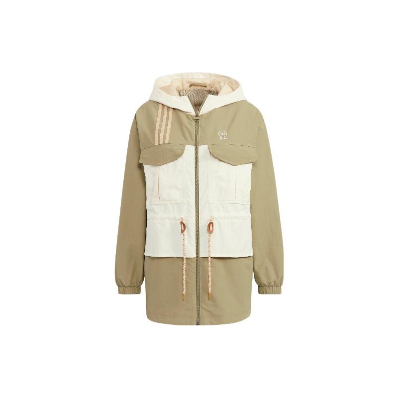 adidas Neo FW22 Лоскутная куртка с капюшоном на молнии и принтом логотипа Женские куртки цвета хаки HM2023