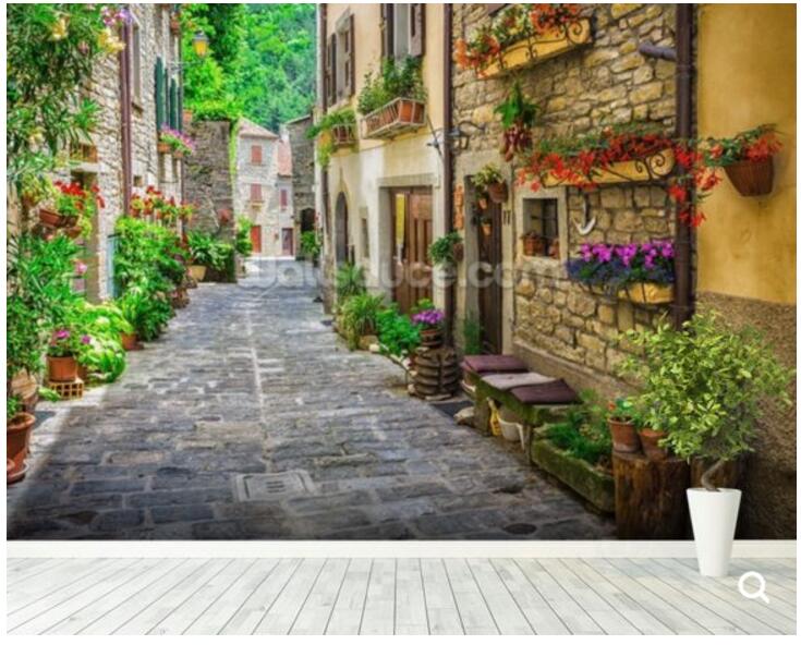 Обои Старый Город Улица Фреска Гостиная Диван Кафе Фон Настенное Украшение Обои