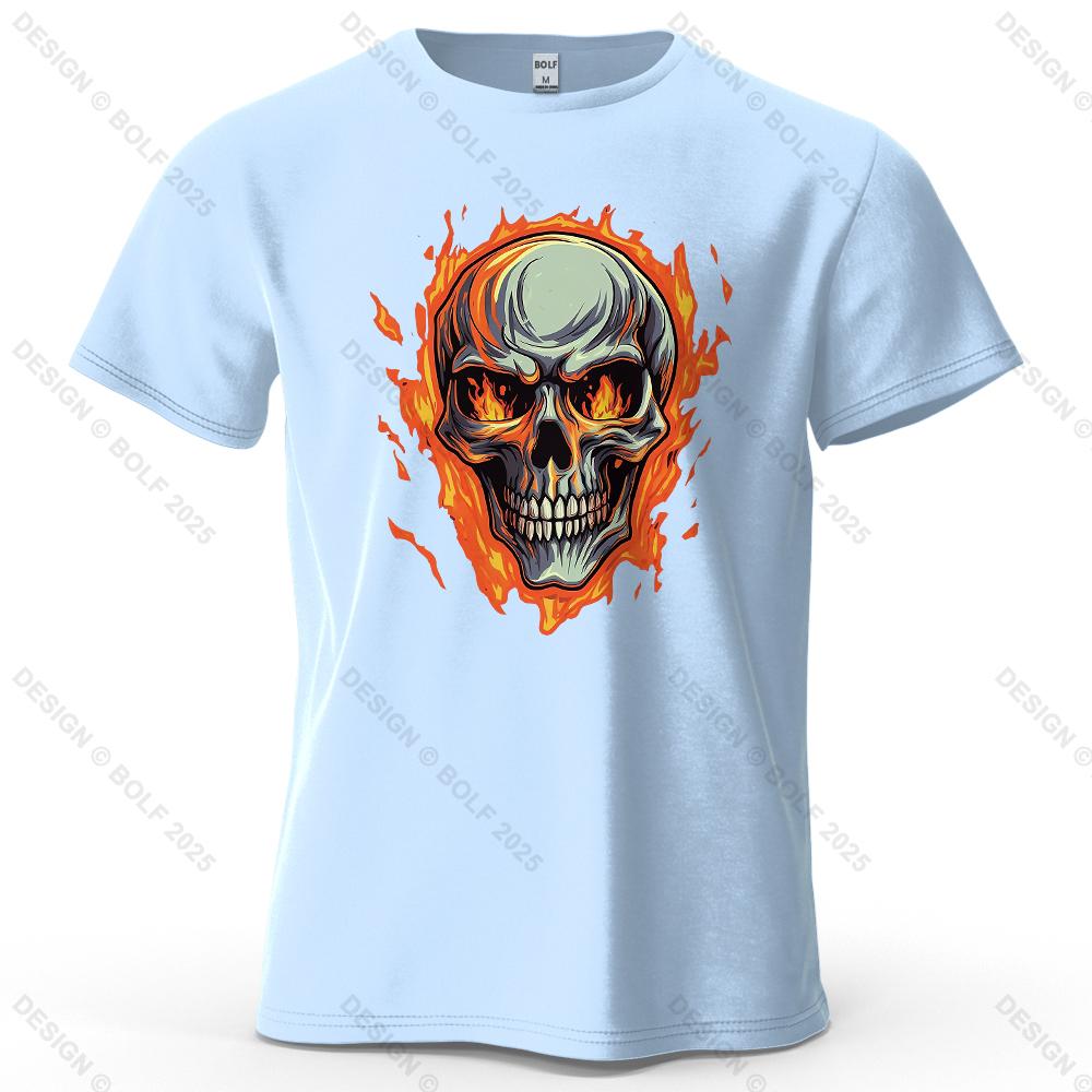 Flaming Skull Biker Fashion Printed Men's T-Shirt 100% Cotton Oversized Tattoo Art Graphic Tees for Women Tops Tees Streetwear