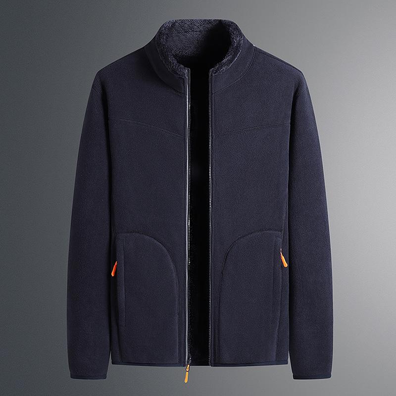 Double-sided Wear Comfortable Polar Fleece Plus Fleece Hoodie Men's Winter Coral Fleece Coat Middle-aged Men and Women Couples Winter Wear