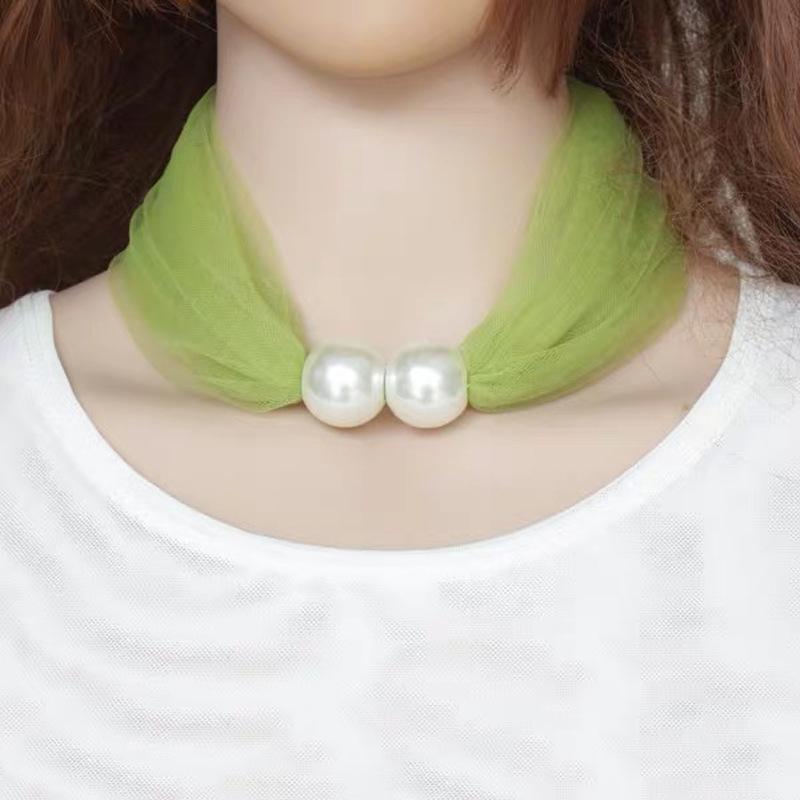 Elegant Mesh Lace Pearl Decoration Cute Scarf Necklace Wedding Prom Jewelry For Women Short Neck Covering Clothing Accessories