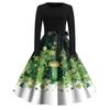 Women's Fashion Round Neck Casual Slim St Patrick's Day Printed Long Sleeve Dresses