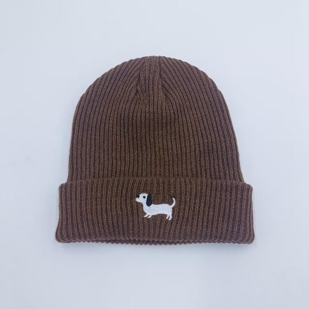 Winter warm knit hat, Korean style puppy embroidery knit hat, men's and women's warm cute pullover hat