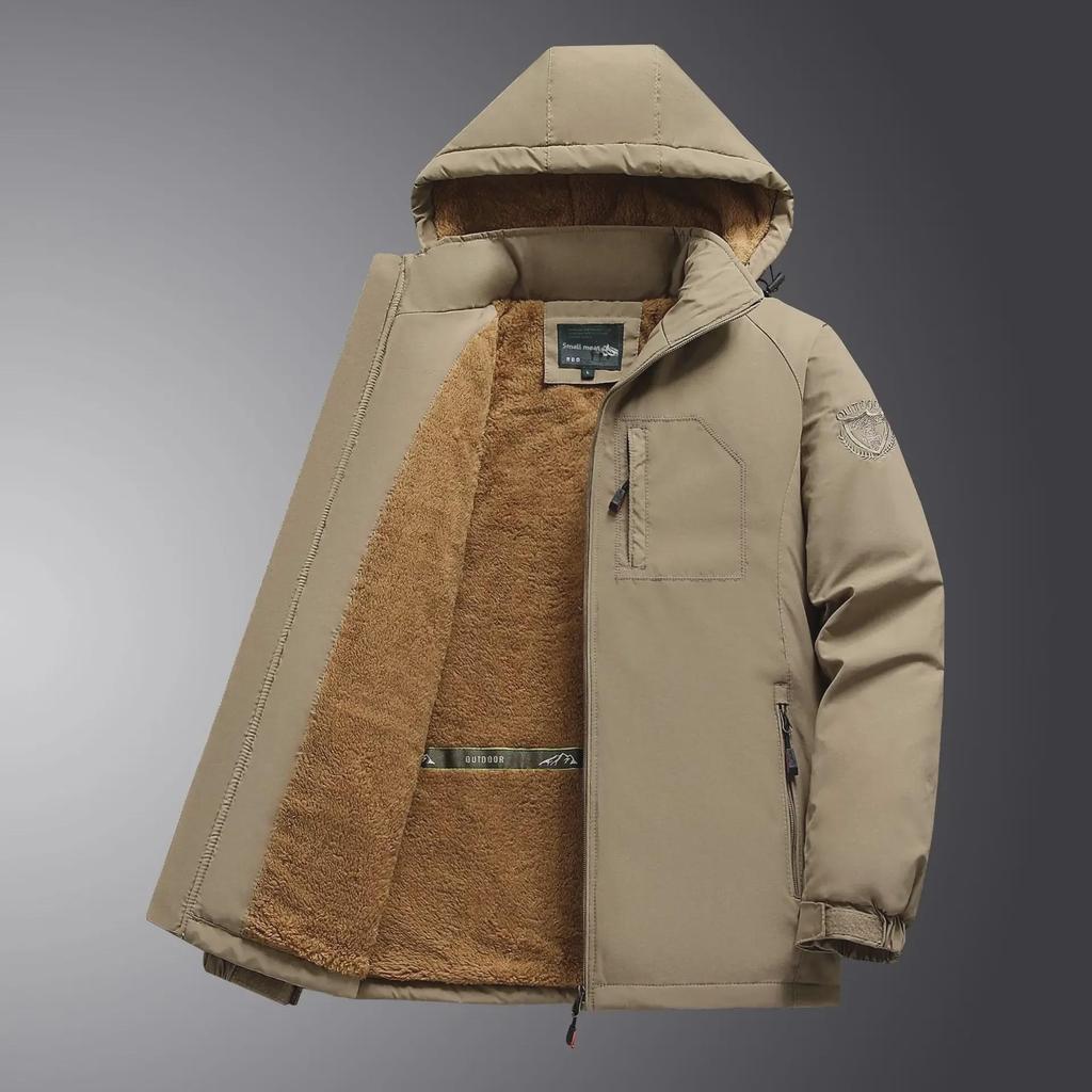 Men's Plus Size Waterproof Breathable Jacket - Medium To Long Style, Thick Velvet for Autumn & Winter Outdoor Wear