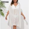 Women's Cover-Ups Dress Plus Size Hand Crochet Flower Patchwork Loose Beach Bikini Outer Cover Up