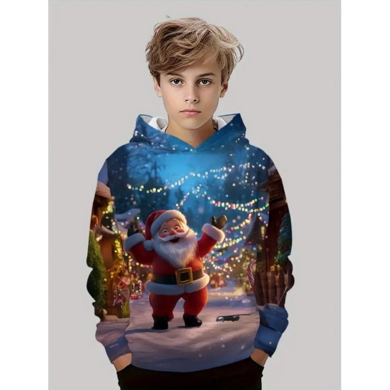 Christmas Children's Hoodie Santa Claus Print Boy Girl Sweatshirt Fashion Cartoon Kids Clothes Holiday Party Children's Clothing