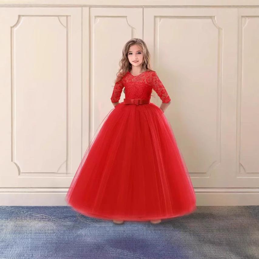 Платье для девочки, трансграничное, с бантом, пышной юбкой, для девочки-цветочницы на свадьбу и вечеринки