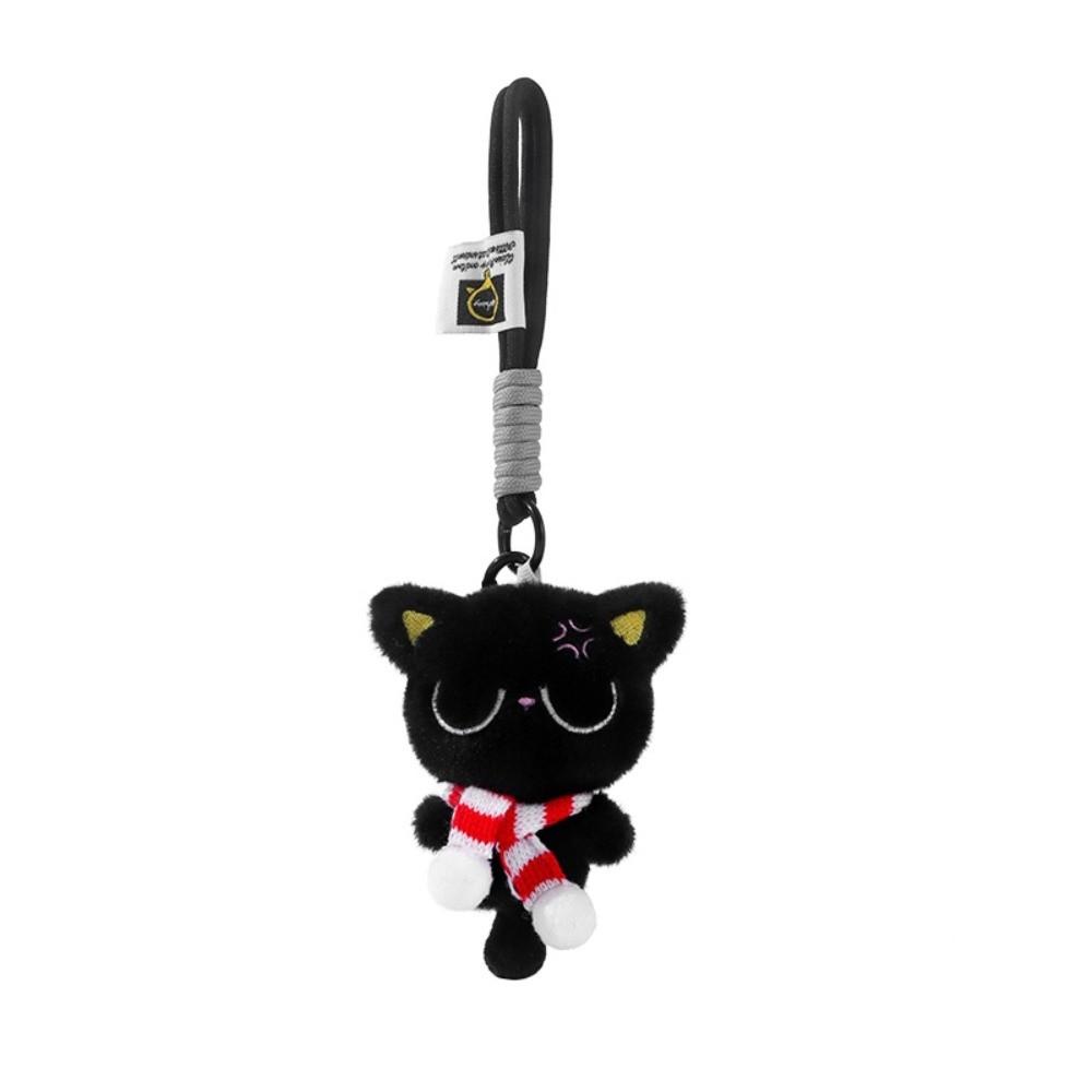 Stripe Scarf Black Cat Plush Keychain Soft Car Key Ring Doll Bag Pendant  School Bag Decoration